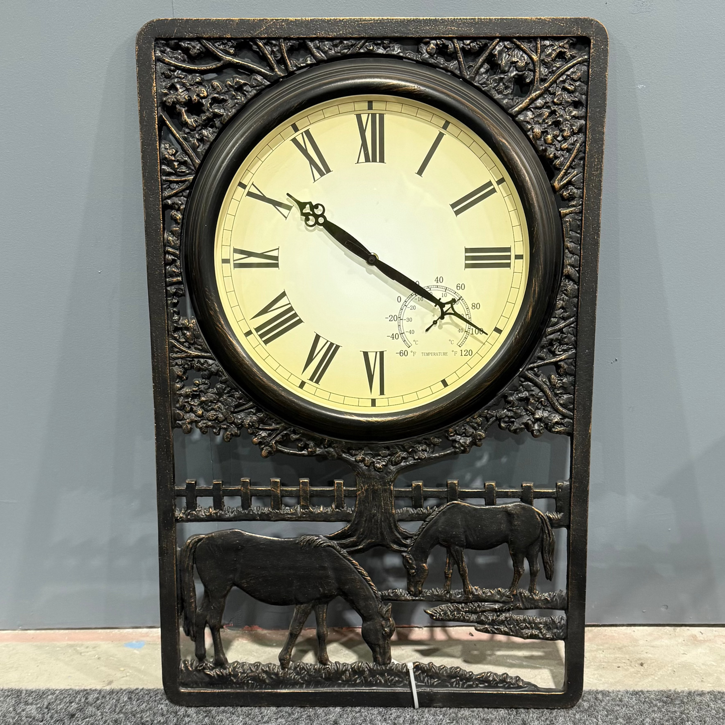 Horses Cast Aluminium Outdoor Clock with Thermometer
