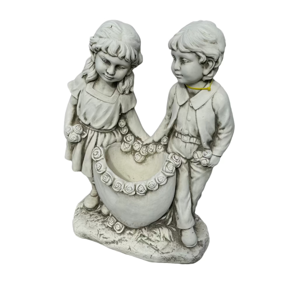 Boy and Girl with Heart Planter