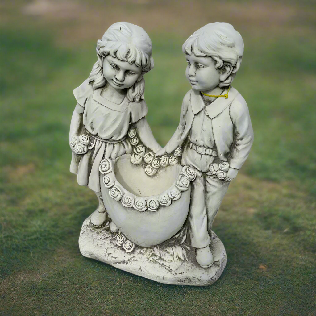 Boy and Girl with Heart Planter
