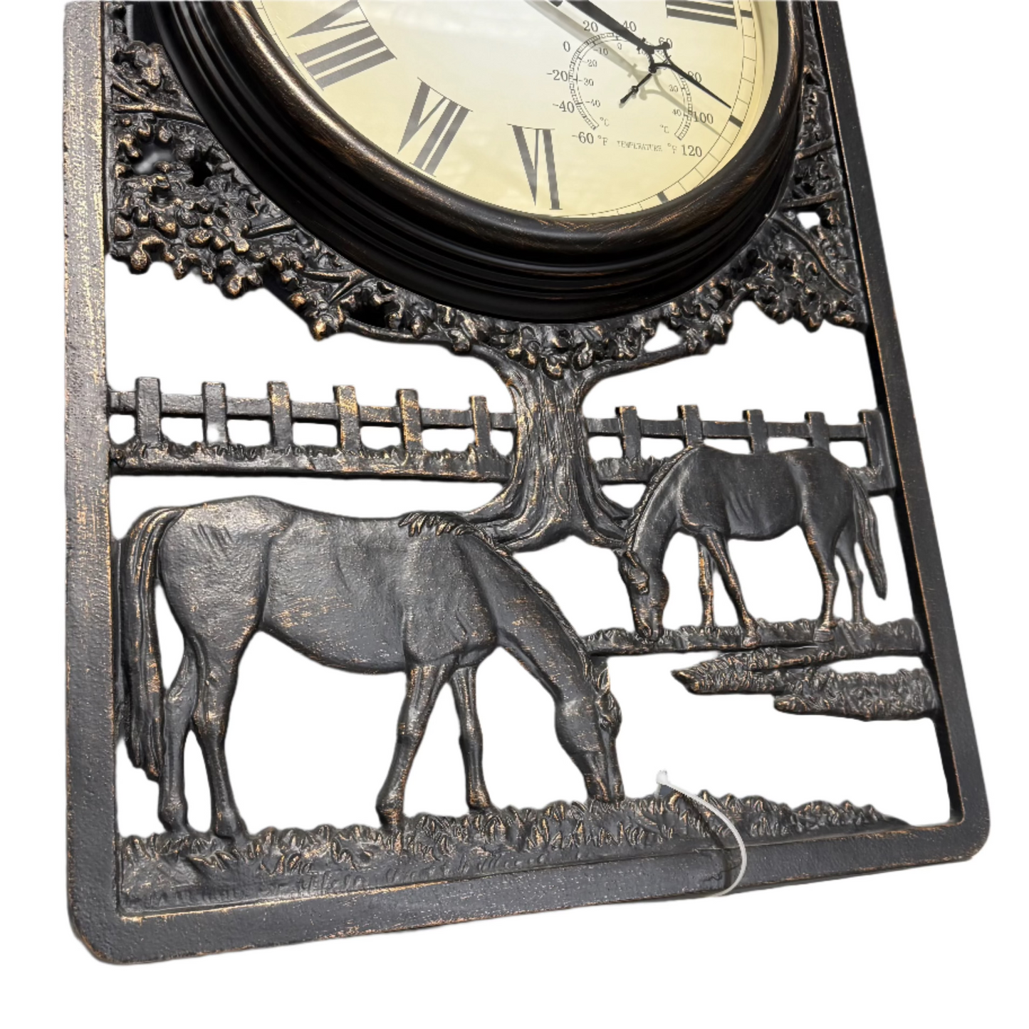 Horses Cast Aluminium Outdoor Clock with Thermometer