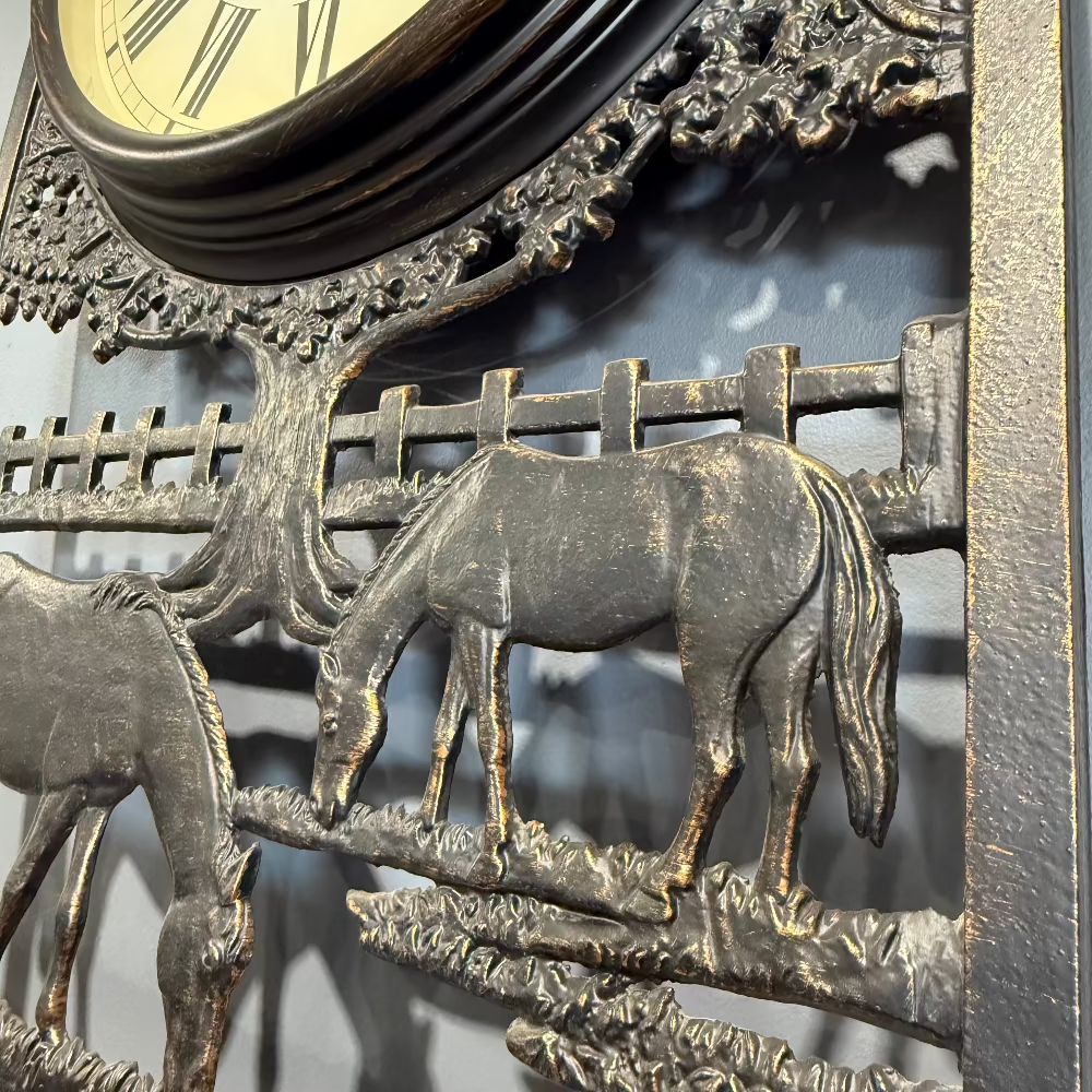 Horses Cast Aluminium Outdoor Clock with Thermometer