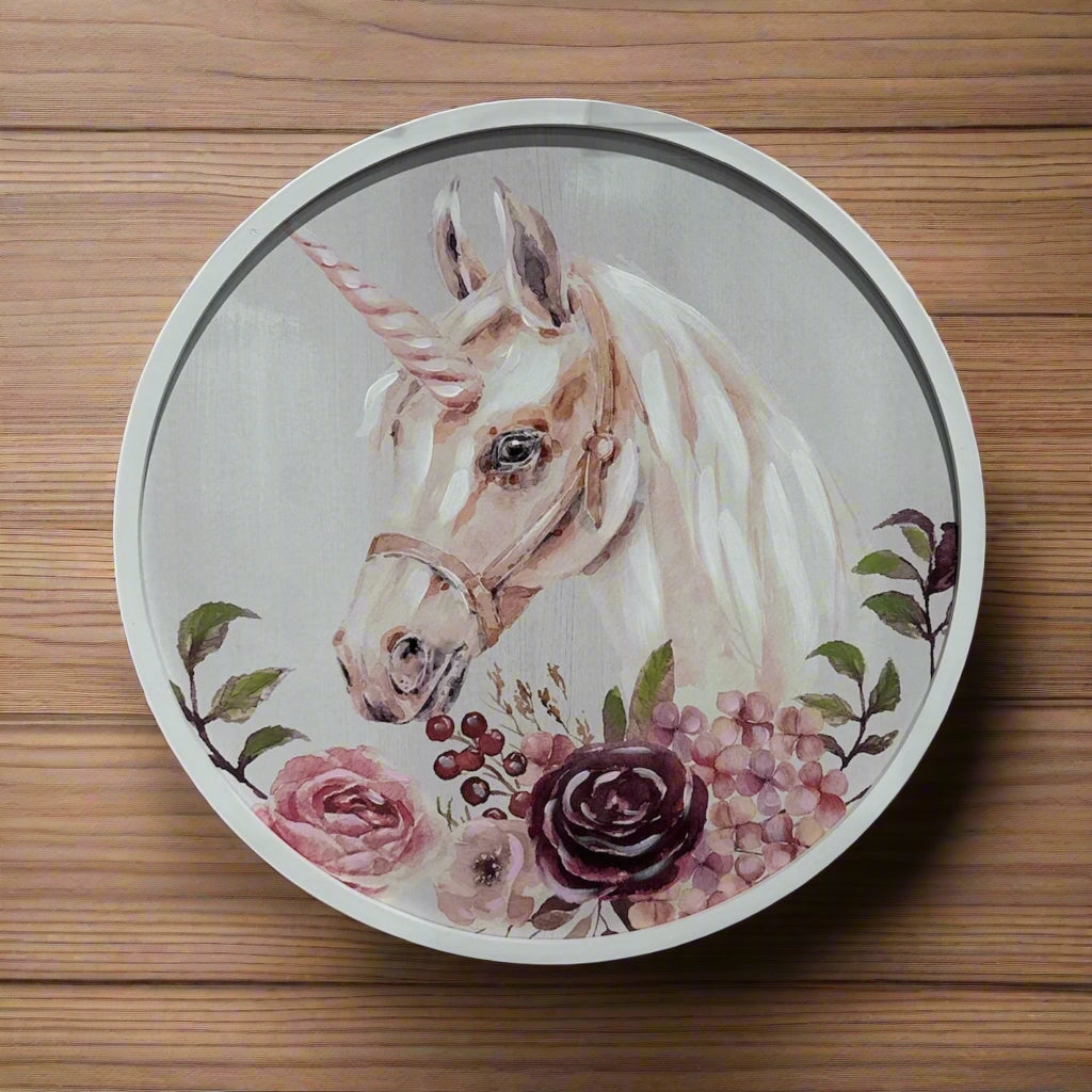 Unicorn Round Wooden Picture