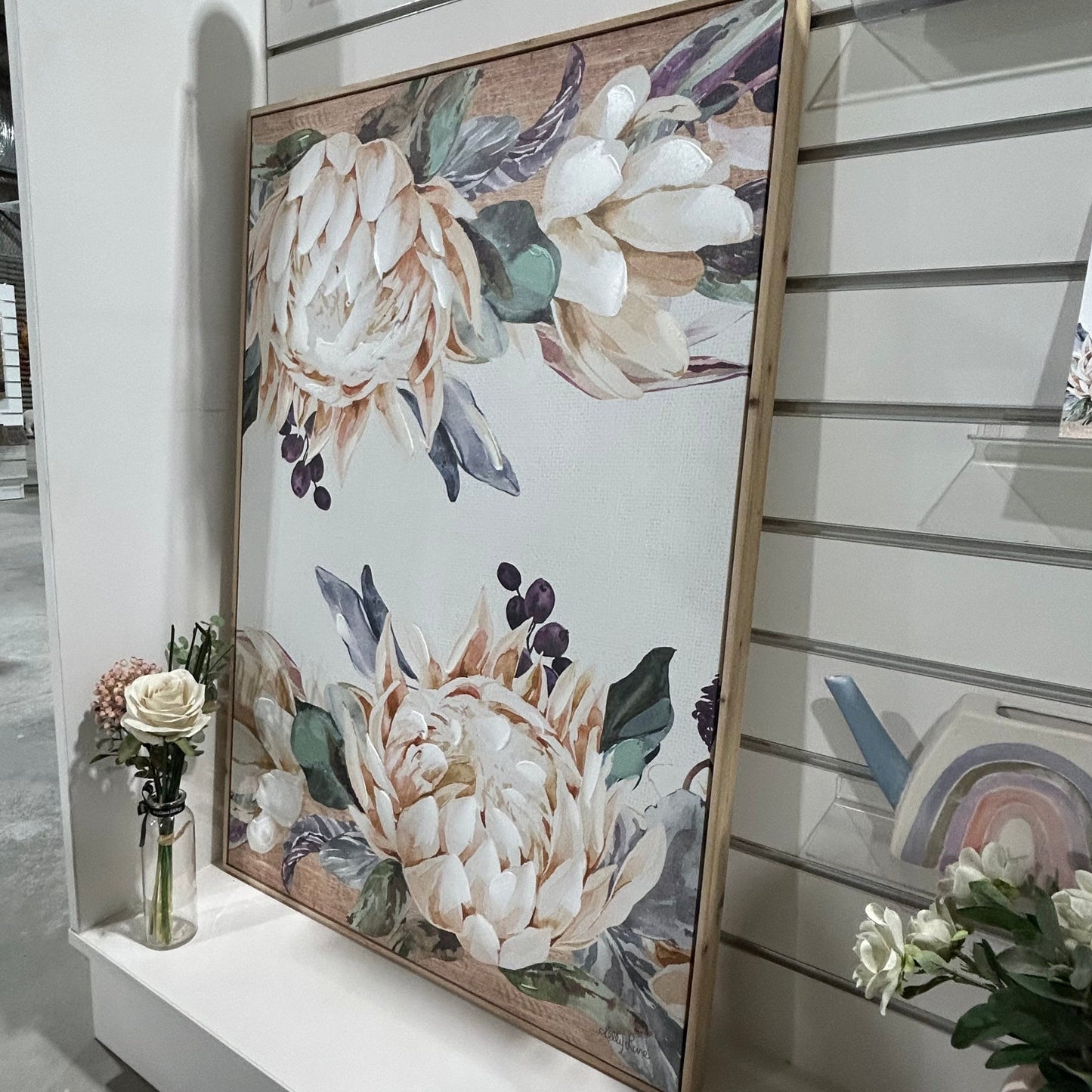 White Protea Framed Canvas