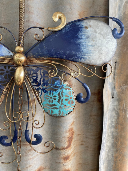 Blue Metal Butterfly Hanging