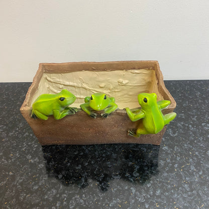 Rectangle Planter With Green Frogs