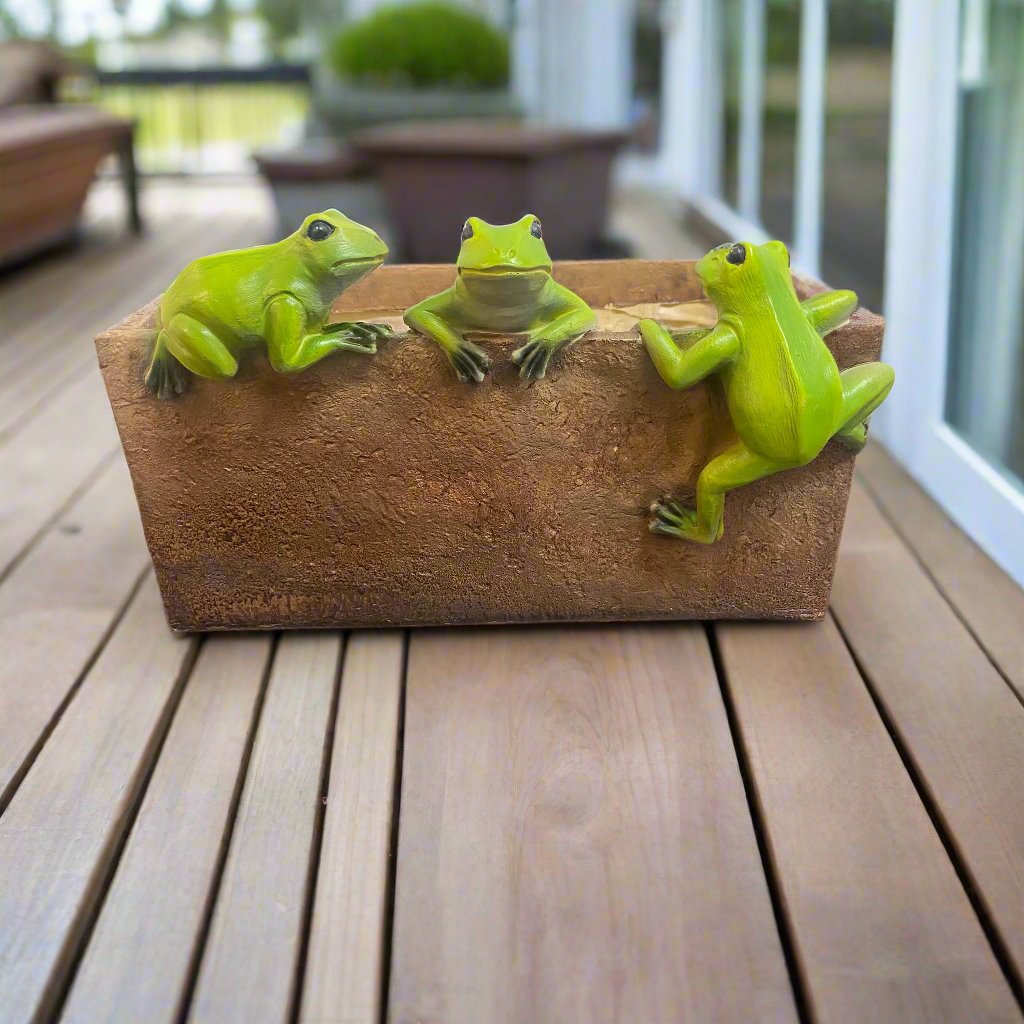 Rectangle Planter With Green Frogs