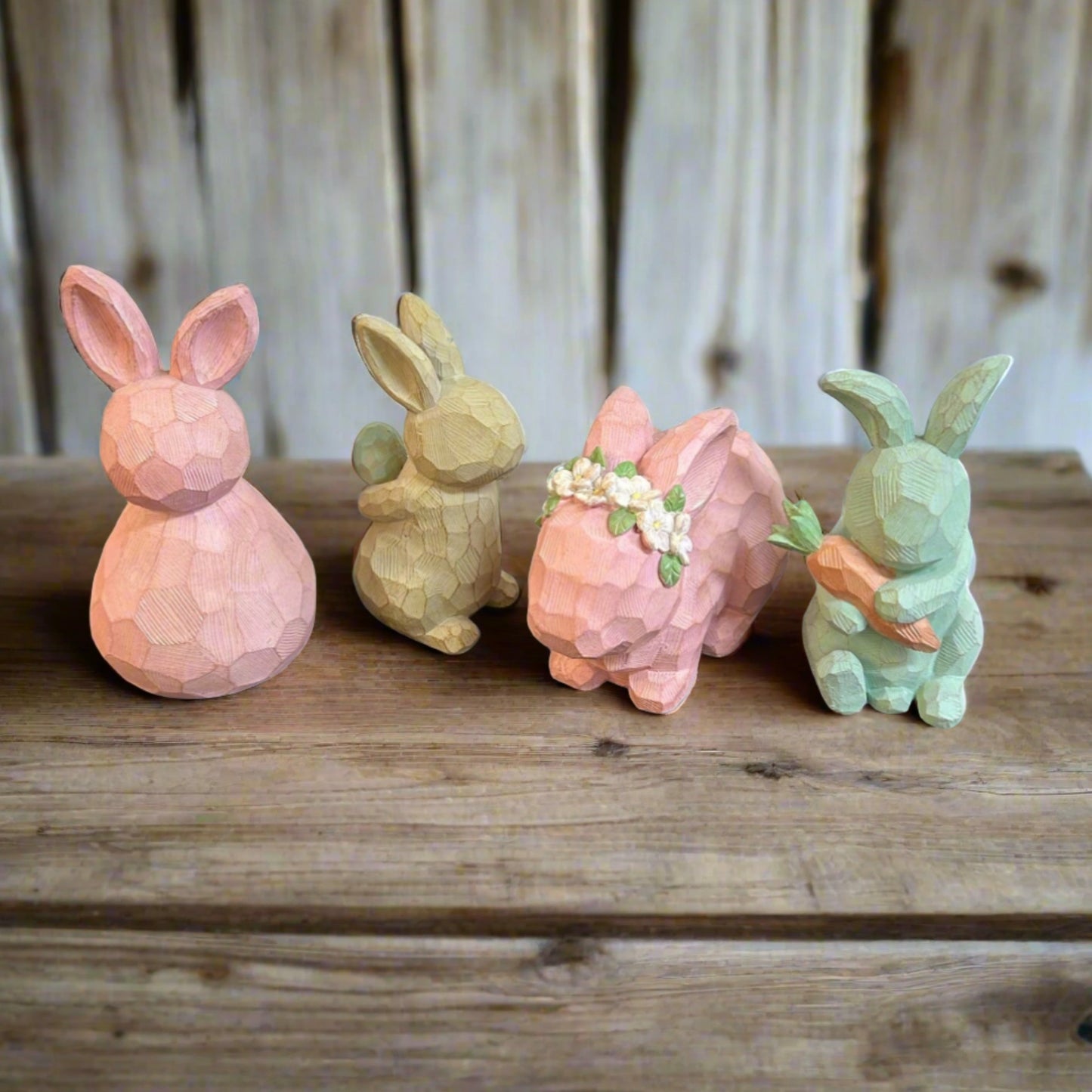 Carved Bunny Statues