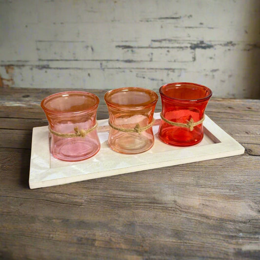 Mia Set of 3 Votives on Tray Orange