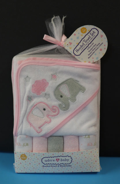 Adore-A-Baby Hooded Towel and Washcloth Set