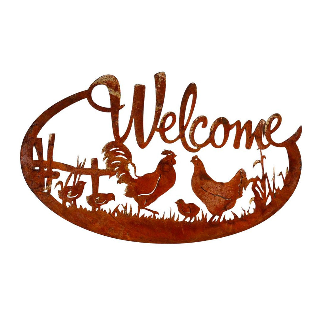 Welcome Hen Wall Art Rust