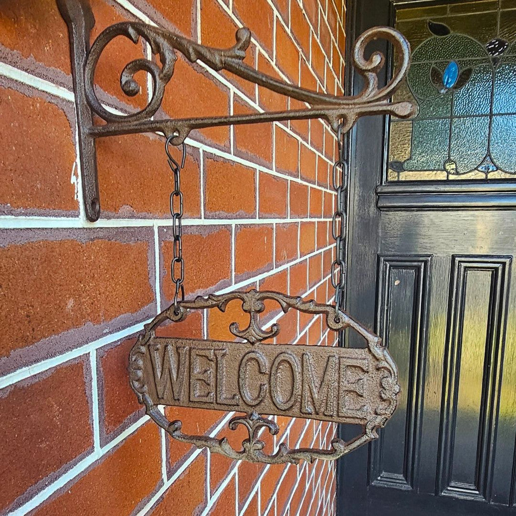 Cast Iron Hanging Welcome Sign