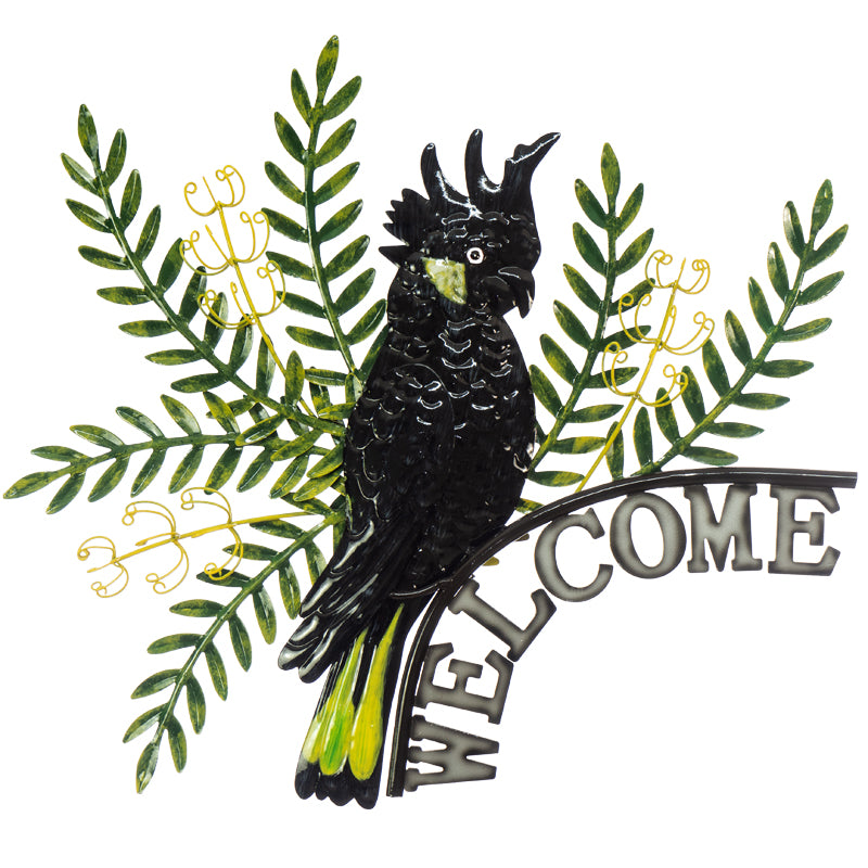 Black Cockatoo with Banksia Welcome