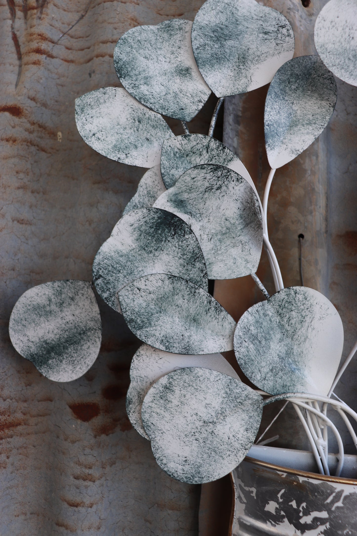 Blue Leaves In Silver Vase Wall Art