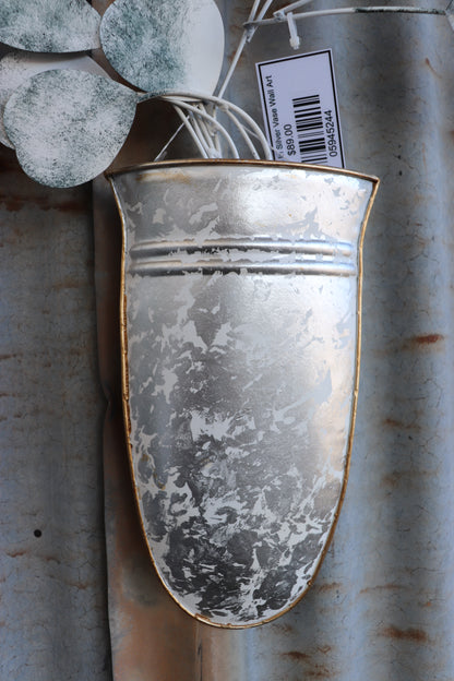 Blue Leaves In Silver Vase Wall Art