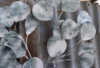 Blue Leaves In Silver Vase Wall Art