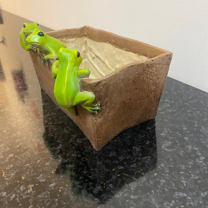 Rectangle Planter With Green Frogs