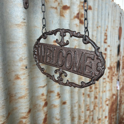 Cast Iron Hanging Welcome Sign