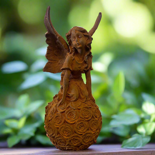 Cast Iron Fairy On Flower Ball