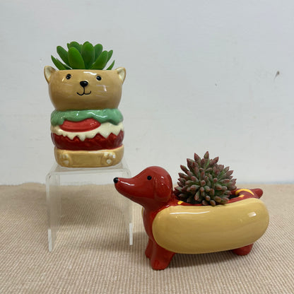 Hot Dog Ceramic Planter