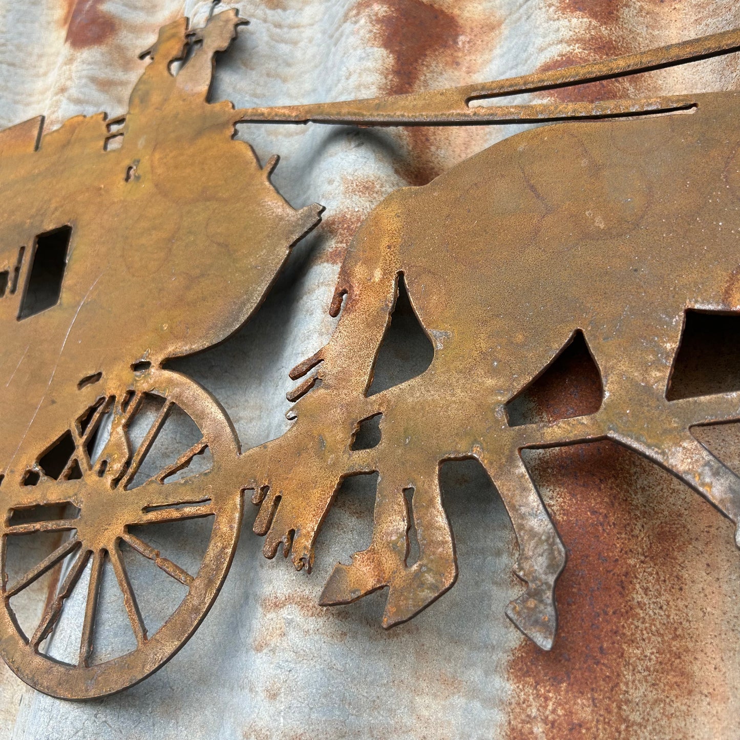 Horse & Cart Rust Metal Wall Art