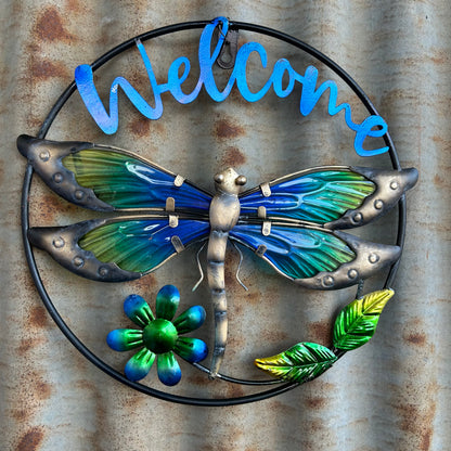 Round Dragonfly Welcome Wall Art