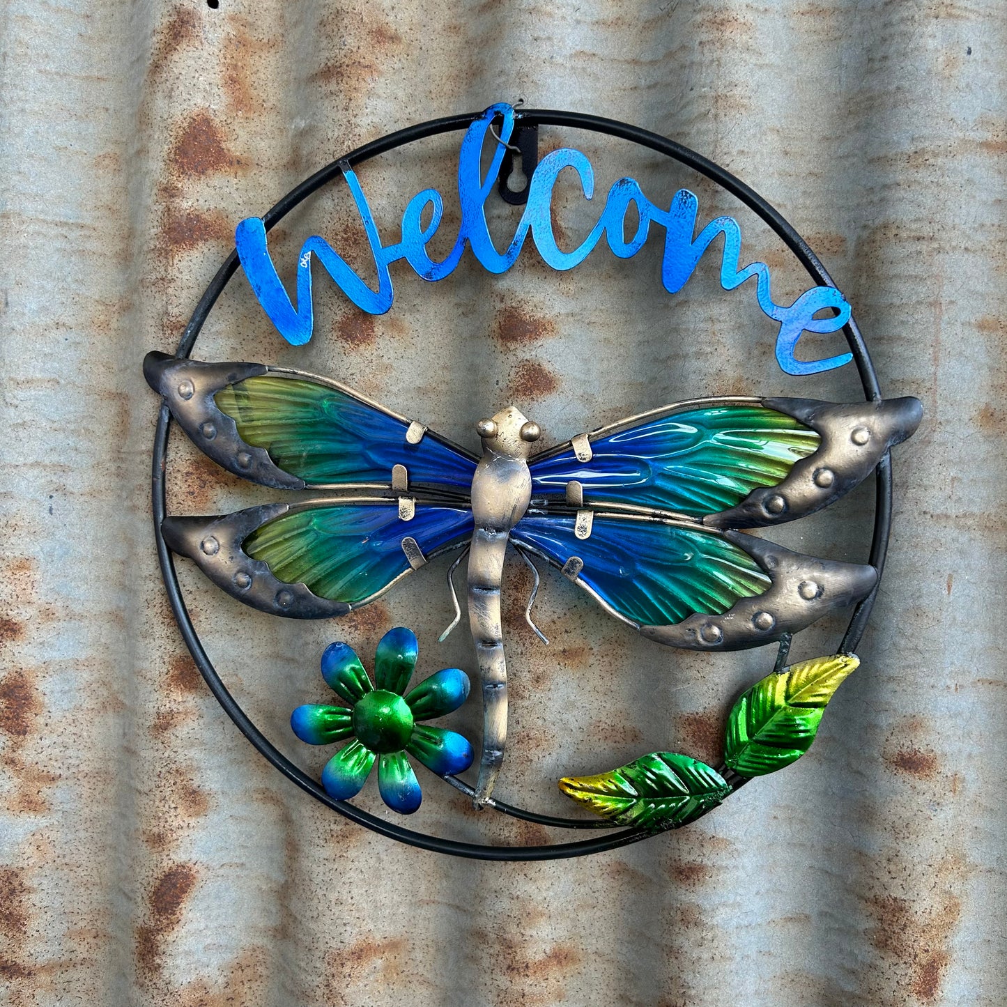 Round Dragonfly Welcome Wall Art