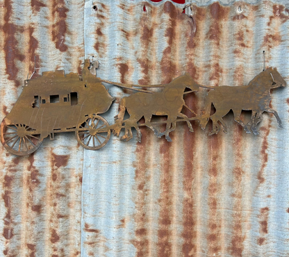 Horse & Cart Rust Metal Wall Art