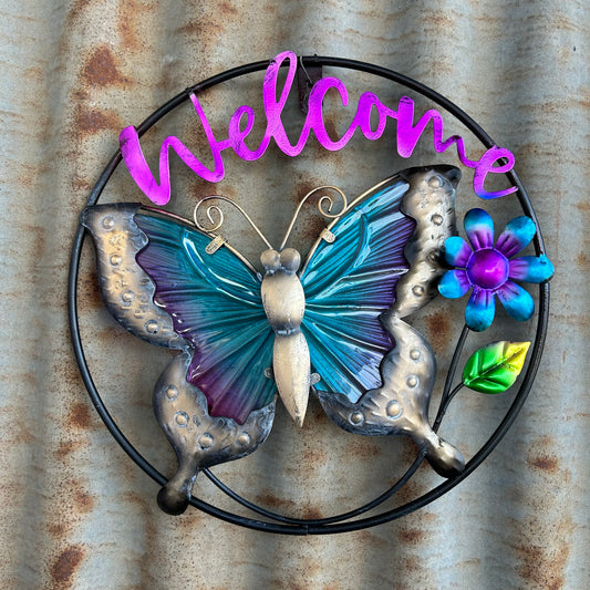 Round Butterfly Welcome Wall Art