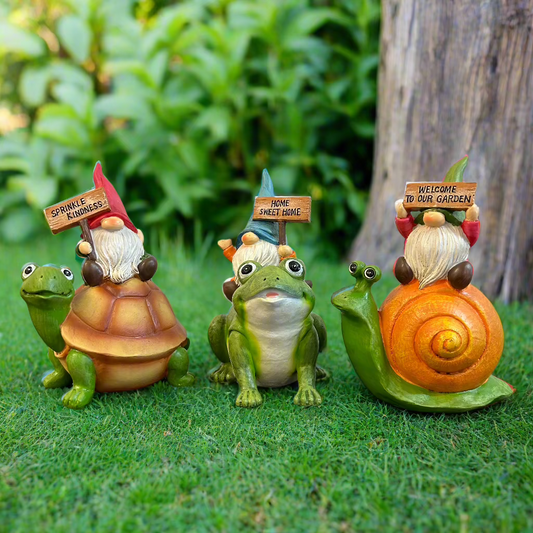 Gnomes Riding Garden Critters