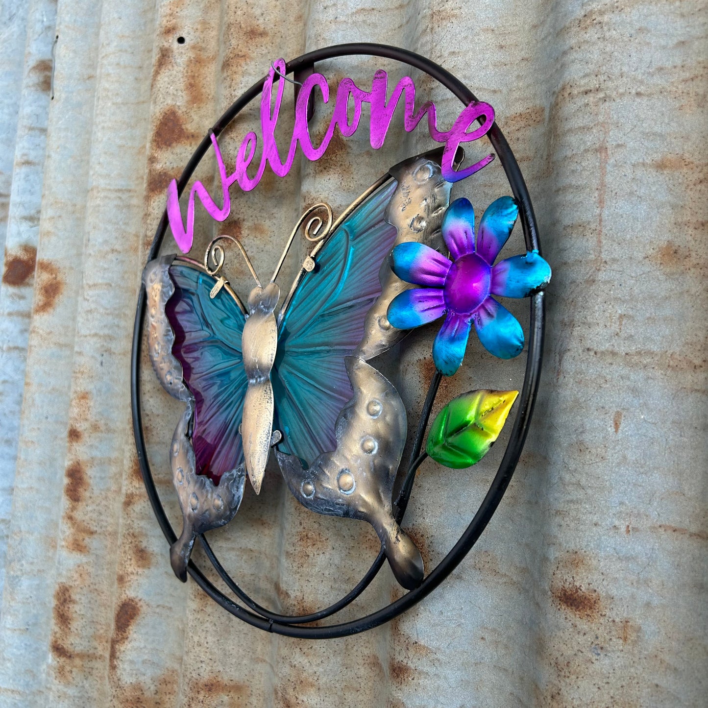 Round Butterfly Welcome Wall Art