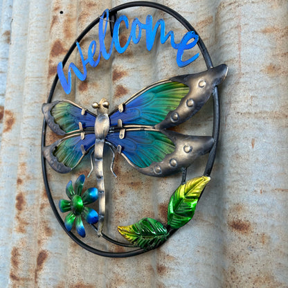 Round Dragonfly Welcome Wall Art