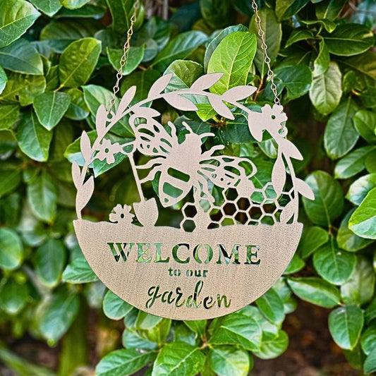 Welcome To Our Garden Bee Sign