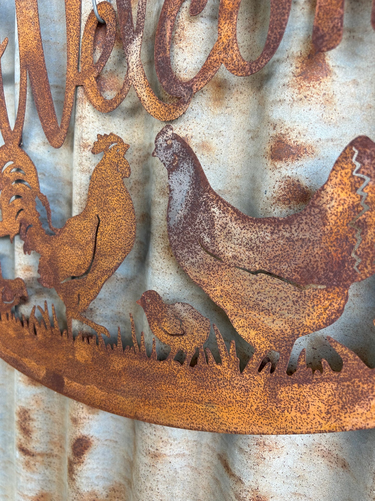 Welcome Hen Wall Art Rust