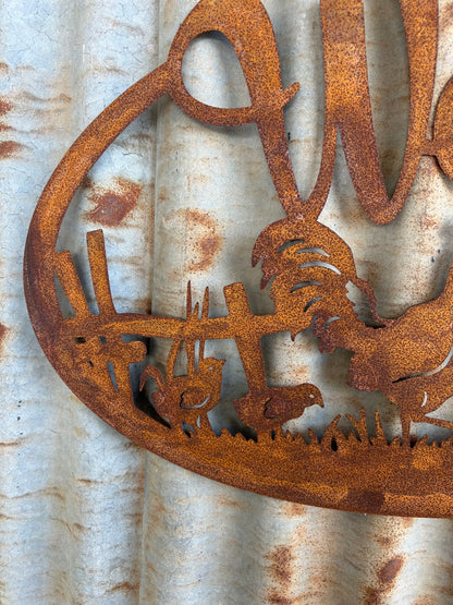 Welcome Hen Wall Art Rust