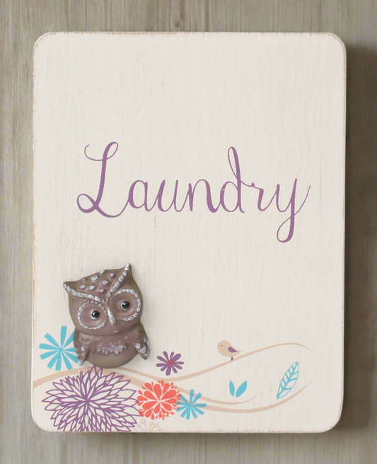 Tiny Owl Door Plaque Laundry