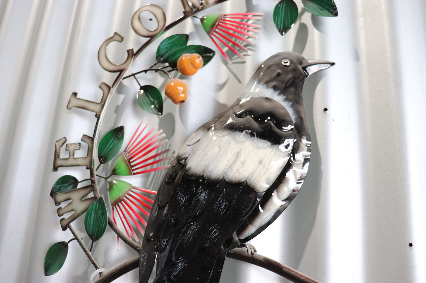 Magpie With Gumnut Flowers Welcome