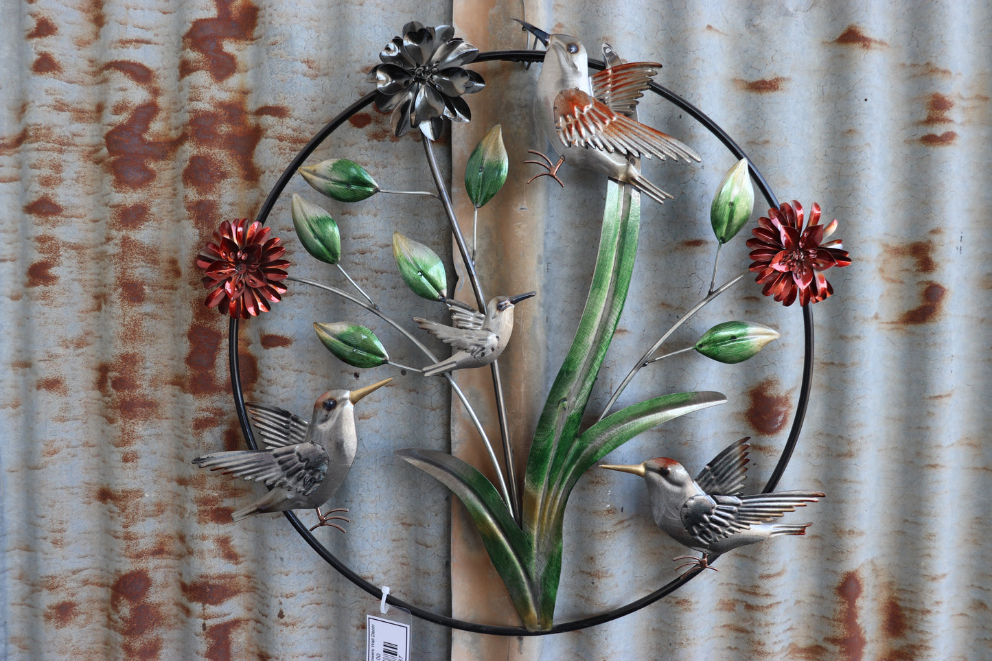 Metal Bird and Flowers Wall Decor