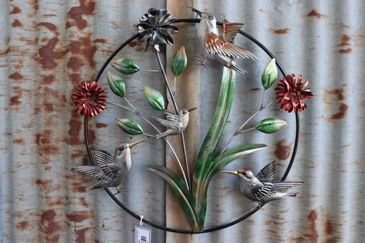 Metal Bird and Flowers Wall Decor