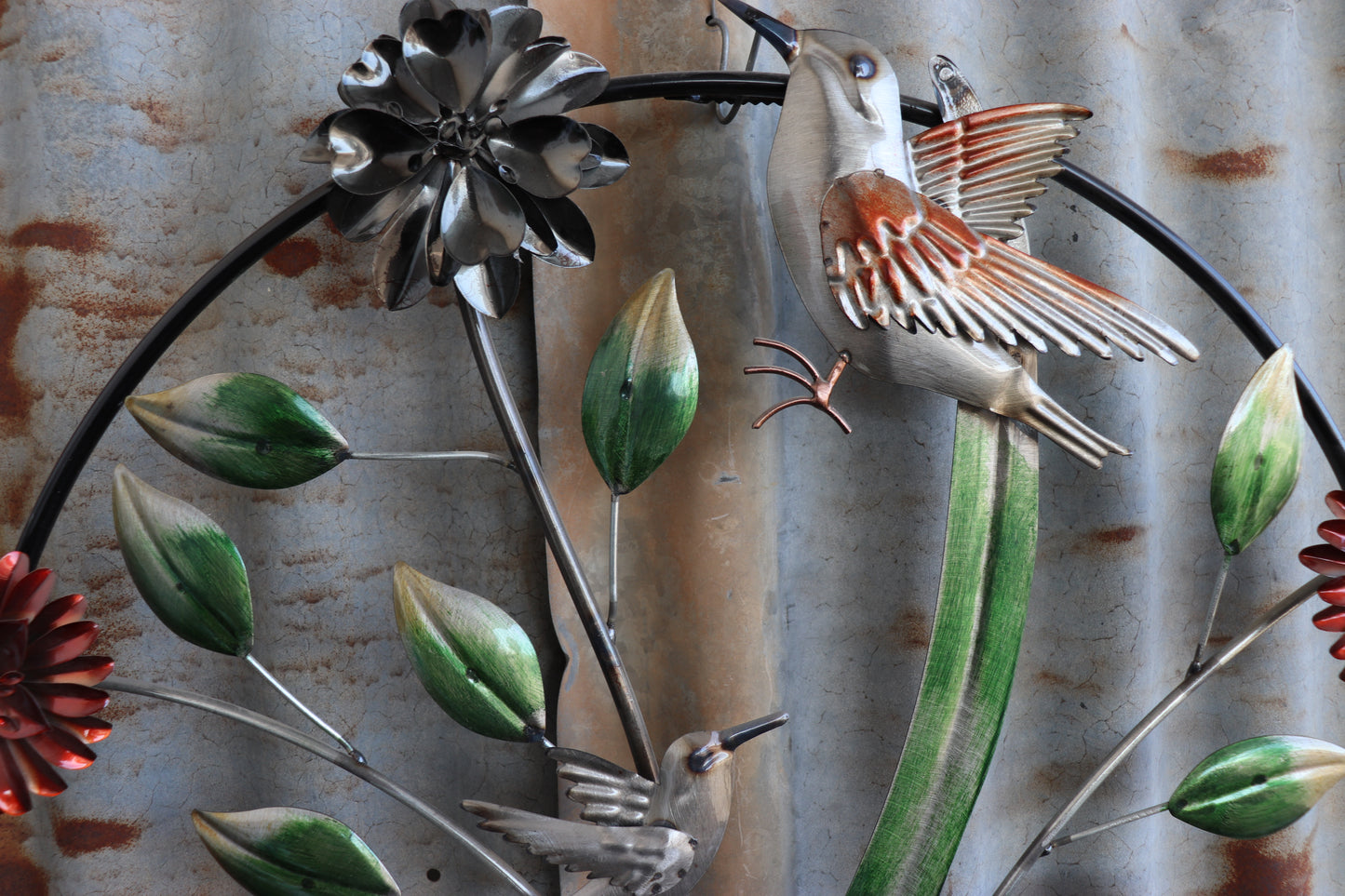 Metal Bird and Flowers Wall Decor