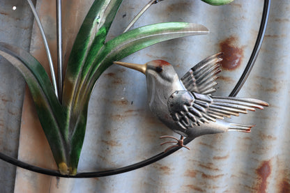 Metal Bird and Flowers Wall Decor