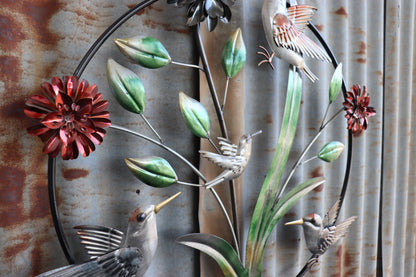 Metal Bird and Flowers Wall Decor