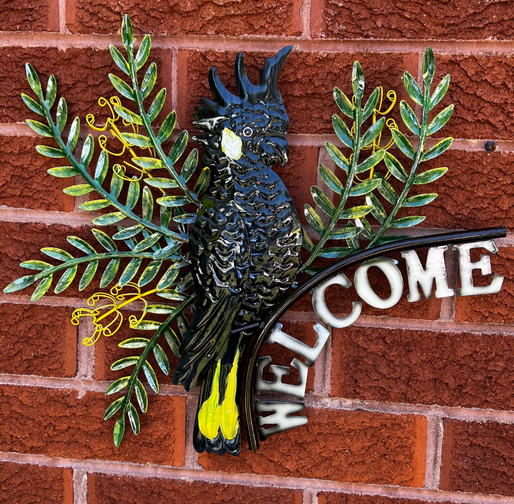 Black Cockatoo with Banksia Welcome