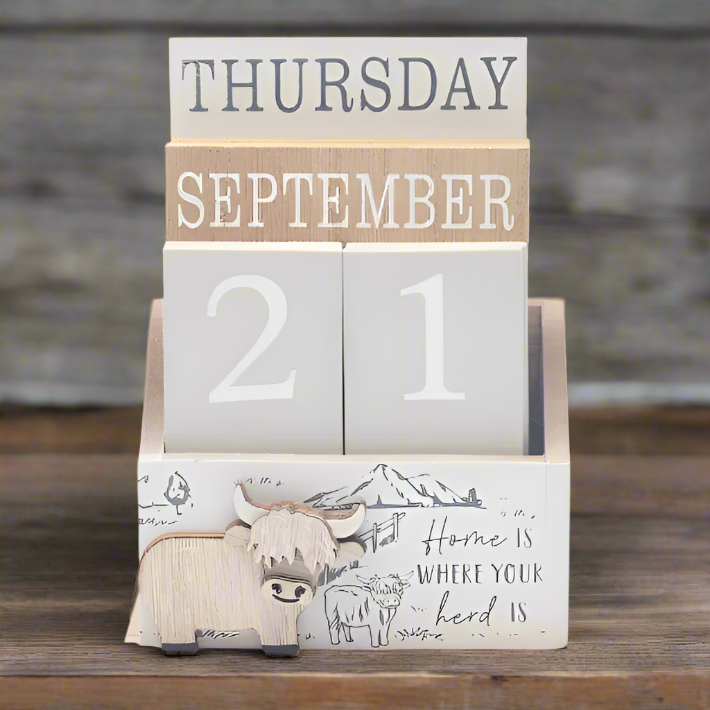 Highland Cow Calendar Block