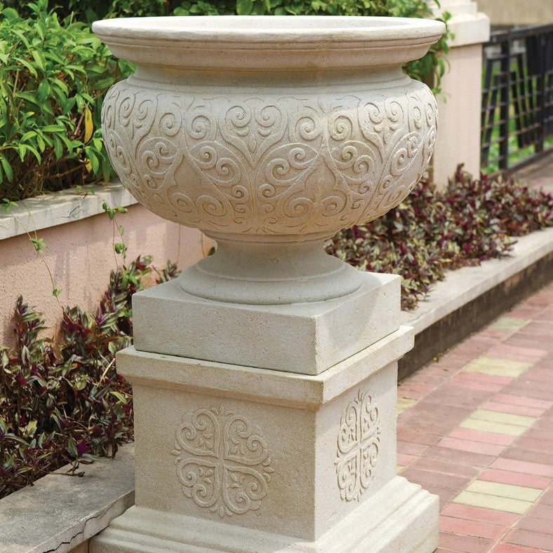 Renaissance Urn & Pedestal Set Sandstone