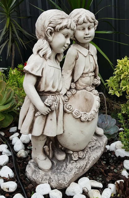 Boy and Girl with Heart Planter