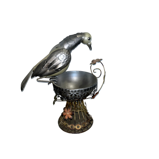 Silver Bird on Bird Bath Statue