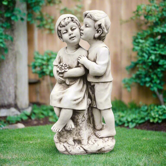 Boy & Girl Kissing Garden Statue