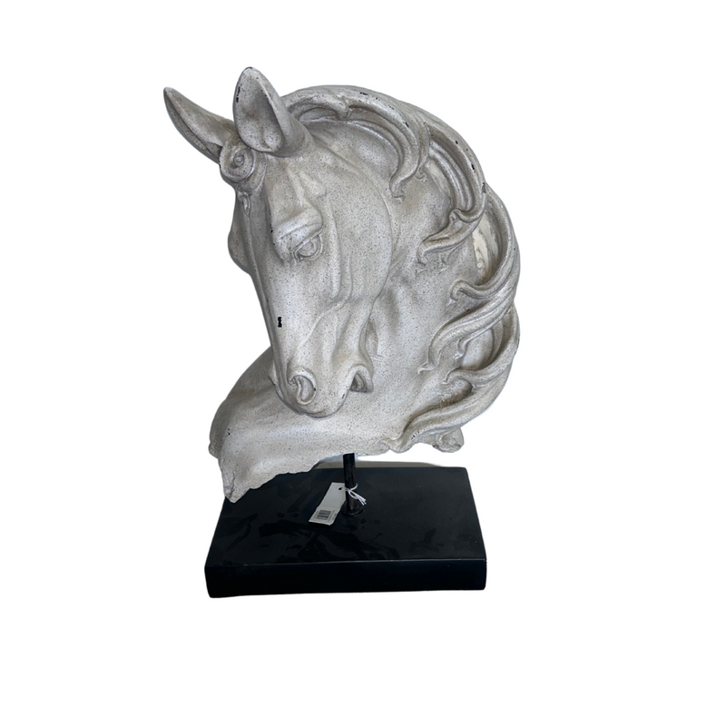 White Horse Head Bust On Black Stand