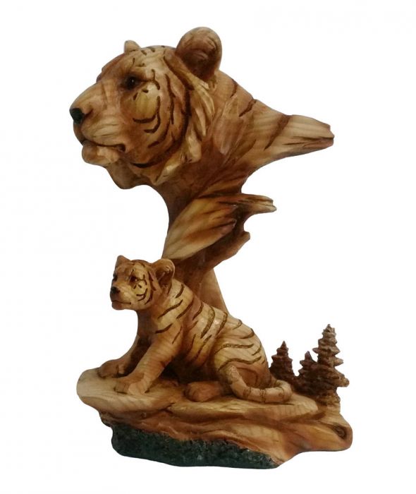 Carved Tiger & Cub Bust