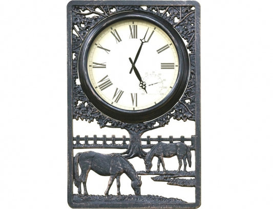 Horses Cast Aluminium Outdoor Clock with Thermometer